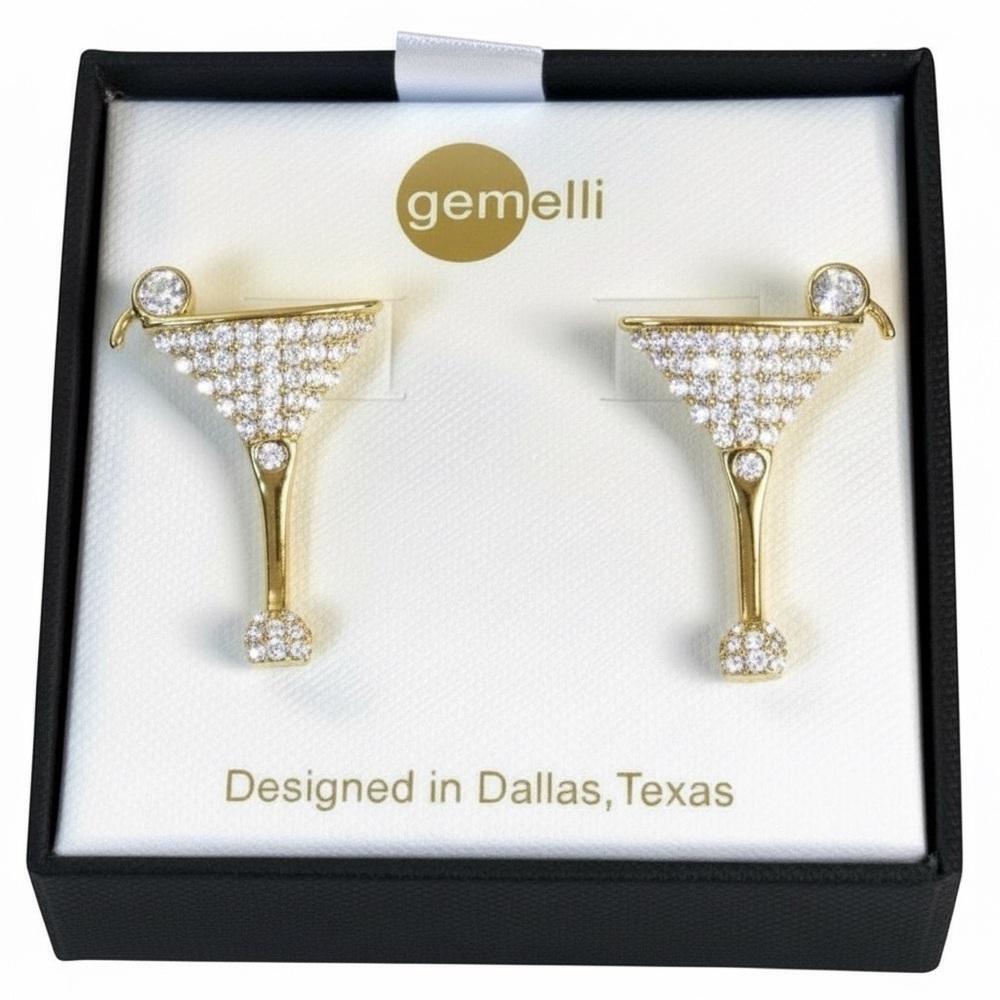 GEMELLI Two Tone Martini Earrings With Sparkling Pave’ Crystals - Picture 5 of 7